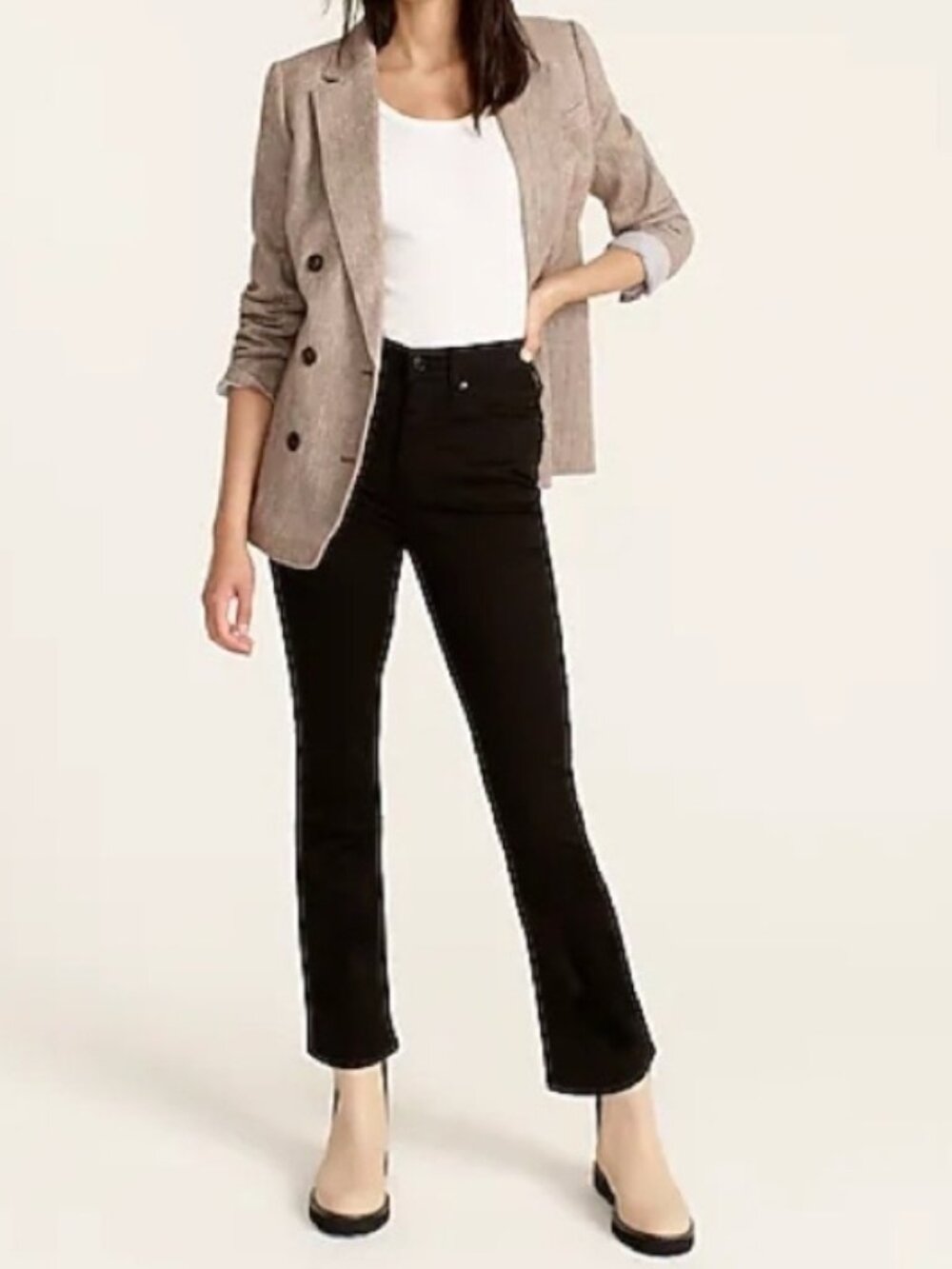 J Crew 9" Demi Boot Crop Raw Hem Black Jeans Size 32
